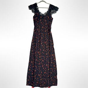 Rumored Frontier Maxi Dress Medium Boho Lace Dark Floral Feminine Romantic